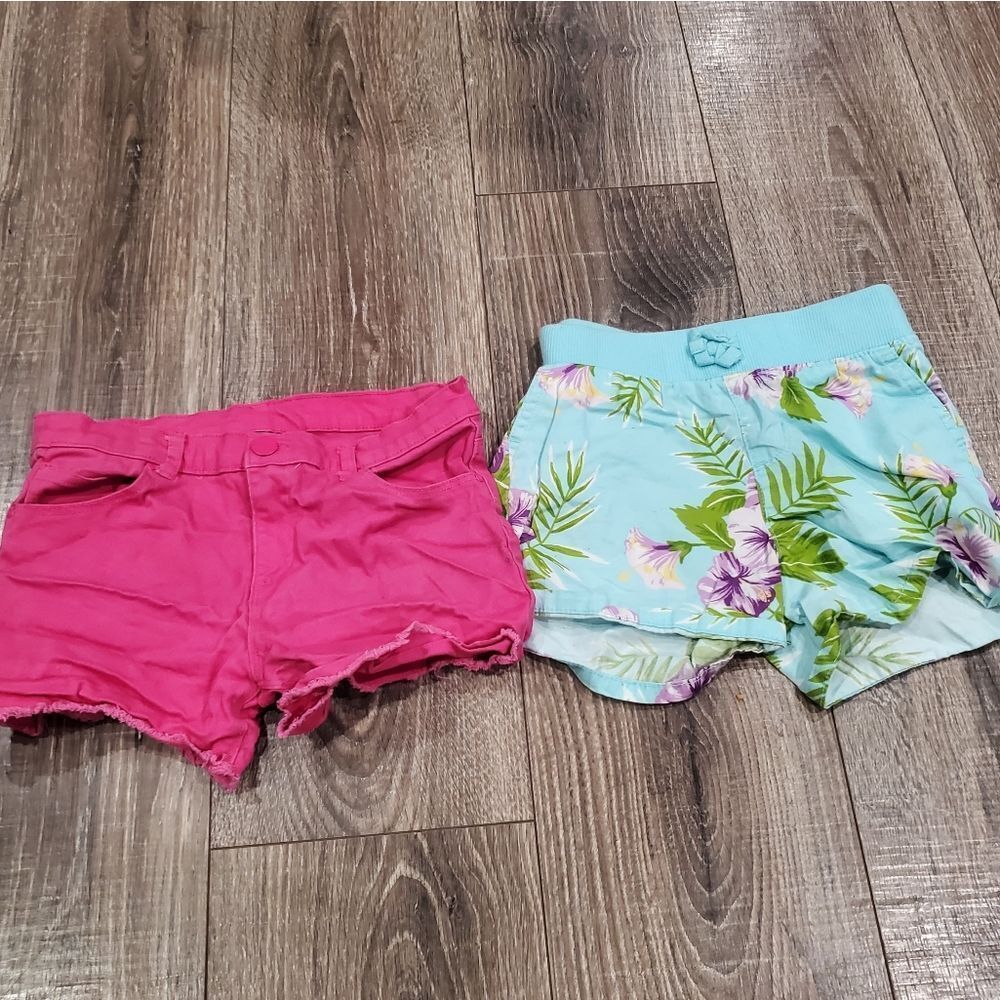 Girls Shorts Size 8-10 Pink and Floral Kids Shorts Set 2 Pieces